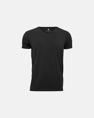 Bambus, T-Shirt mit V-Ausschnitt, Schwarz