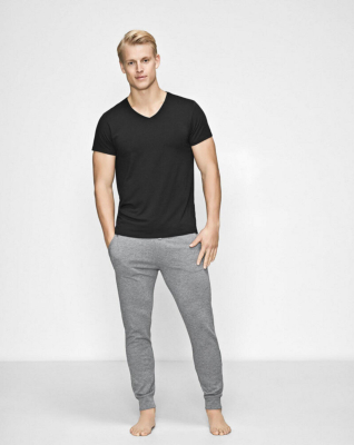 Bambus, T-Shirt mit V-Ausschnitt, Schwarz