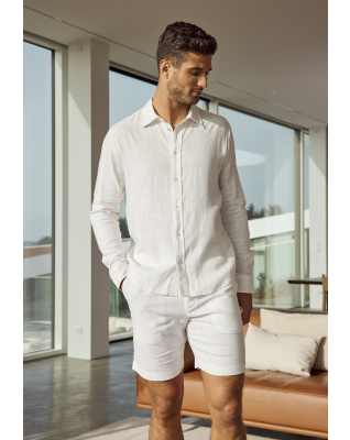 Shorts, Leinen/Bambusviskos, Weiß