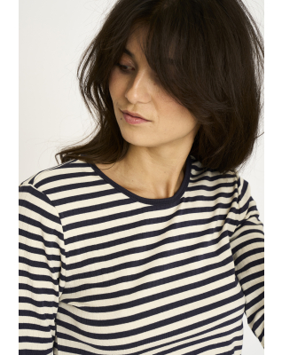 Bambusviskose, Langärmeliges T-Shirt "Rib", Blau Gestreift -JBS of Denmark Women