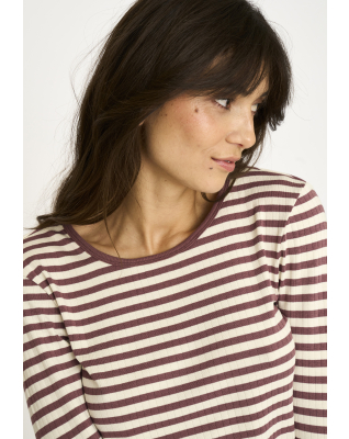 Bambusviskose, Langarmshirt "Ripp", Dunkelrosa Gestreift -JBS of Denmark Women