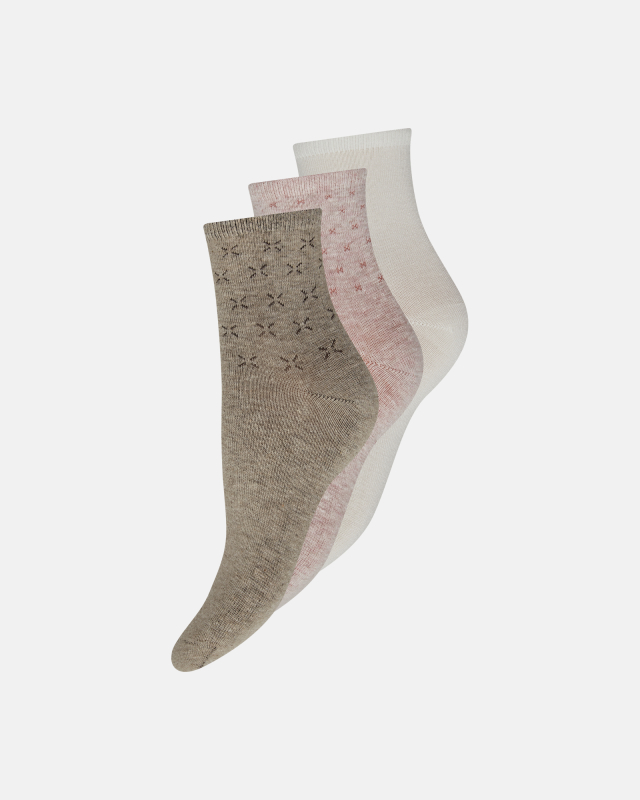 Bambusviskose, Knöchelsocken, 3er-Pack, Weiß Rosa Sand -Decoy