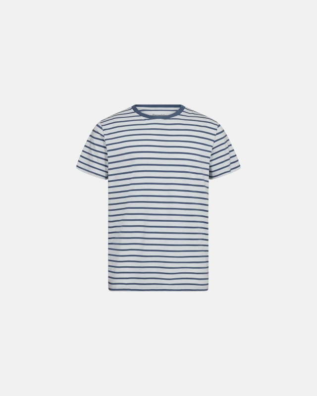 T-Shirt Rundhalsausschnitt, Bambusviskose, Blau gestreift