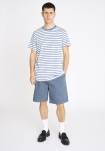 T-Shirt Rundhalsausschnitt, Bambusviskose, Blau gestreift