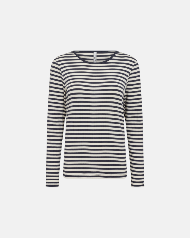 Bambusviskose, Langärmeliges T-Shirt "Rib", Blau Gestreift -JBS of Denmark Women