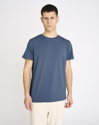 T-Shirt Rundhalsausschnitt, Bambusviskose, Blau