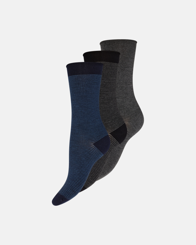 Bambusviskose, Knöchelsocken "Feinstrick", 3er-Pack, Blau Grau