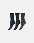 Bambusviskose, Knöchelsocken "Feinstrick", 3er-Pack, Blau Grau