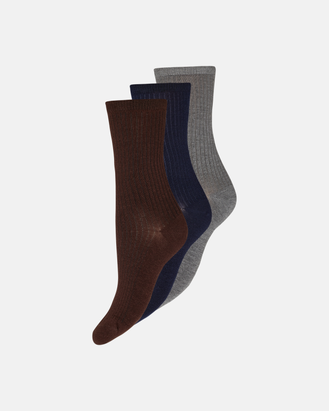 Bambusviskose, Knöchelsocken, 3er-Pack, Braun Navy Grau