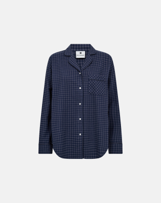100% Bio-Baumwolle, Pyjama-Oberteil, Marineblau kariert