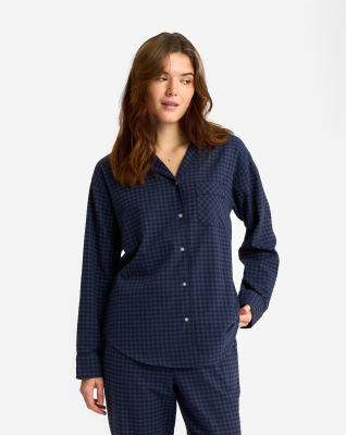100% Bio-Baumwolle, Pyjama-Oberteil, Marineblau kariert