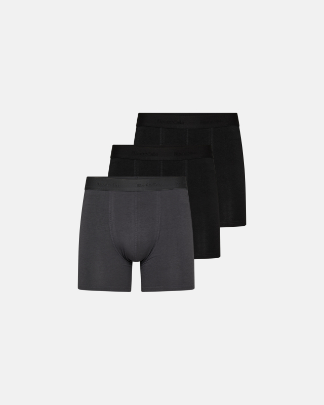 Bambusviskose, Boxershorts "kalle" long-leg, 3er-Pack, Schwarz Grau